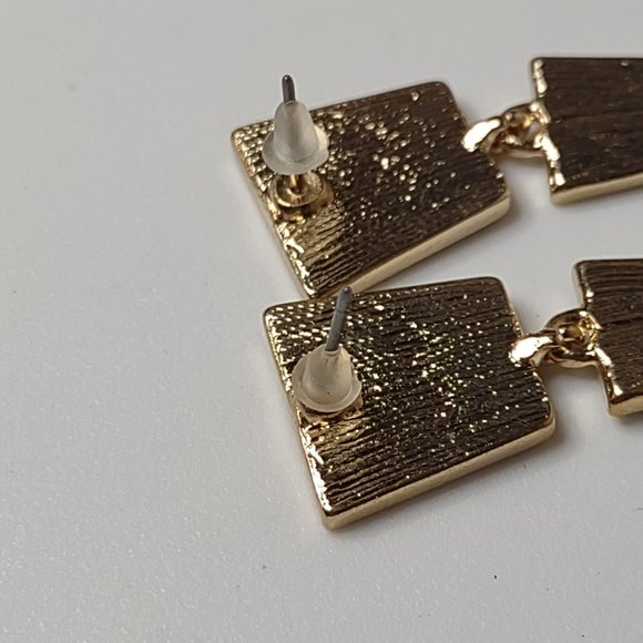 Blue And Gold Tone Metal Long Dangling Triangle Earrings - Picture 9 of 11